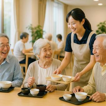 介護施設の食事風景 介護施設の食事風景の写真