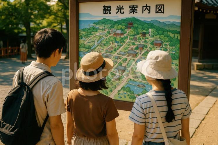 地図を見る旅行者たち 観光,地図,日本人の写真素材