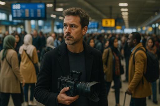 人混みの中のカメラマンの写真