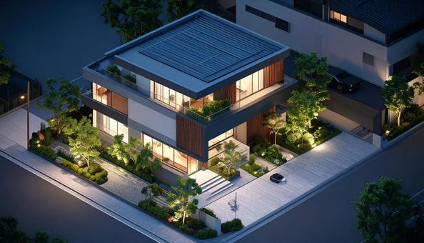 2階建ての近代的な建物 2階建ての近代的な建物の写真