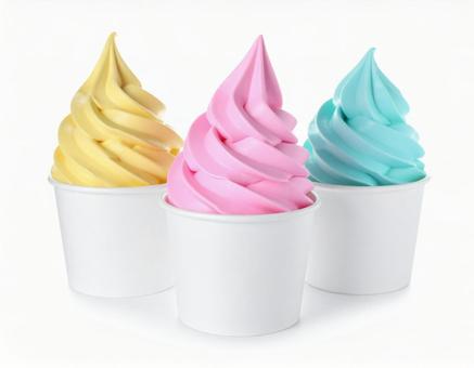 カップに入ったソフトクリーム 3色 カップに入ったソフトクリーム 3色の写真