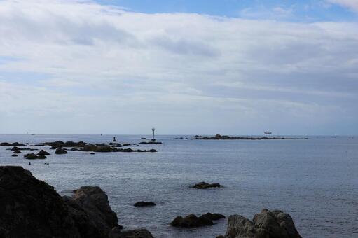 １０月中旬の森戸海岸からの風景 森戸海岸,海,空の写真素材