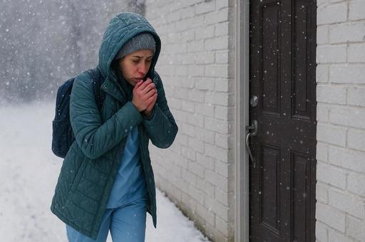 雪降る街を歩く人物 雪降る街を歩く人物の写真
