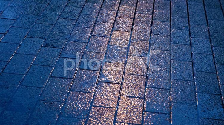 雨に濡れた地面に反射する夜の光 夜,雨の日,地面の写真素材