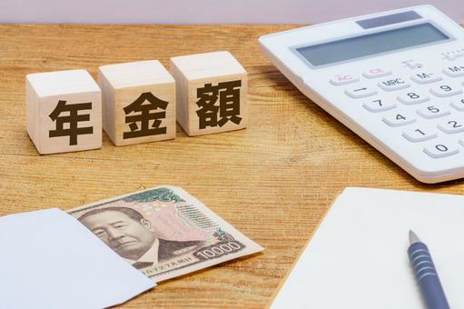 年金額の文字ブロック 年金額,年金,老後資金の写真素材