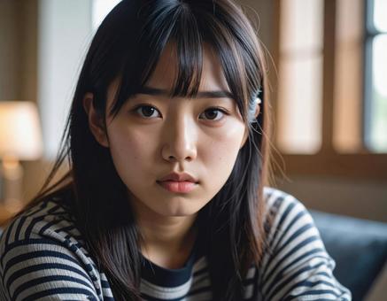 悩んでいる女性の写真