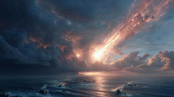 空を切り裂く、巨大な火球が海面に迫る瞬間 空を切り裂く、巨大な火球が海面に迫る瞬間の写真