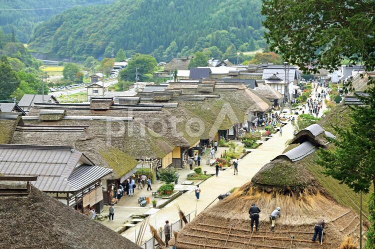 大内宿　全景 大内宿,下郷町,会津の写真素材