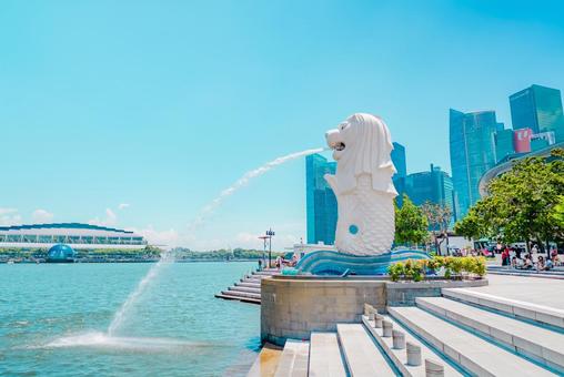 【シンガポール】マーライオン シンガポール,金融街,ビルの写真素材