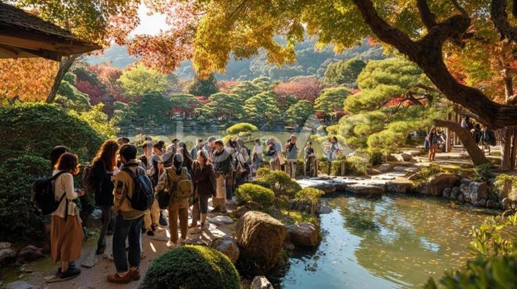 日本庭園と外国人観光客 日本庭園と外国人観光客,日本庭園,庭園の写真素材