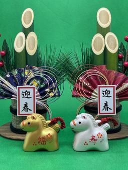 年賀状素材・干支・午年・門松 年賀状,年賀状素材,干支の写真素材