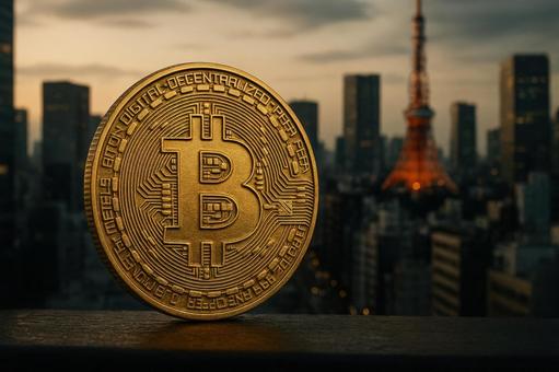 東京街並みとビットコイン 東京街並みとビットコインの写真