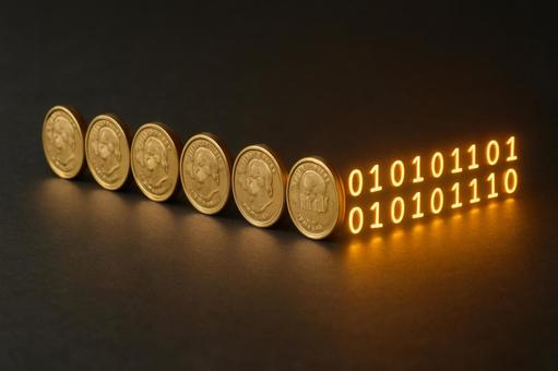 コインとデジタルコード(通貨の変換) コインとデジタルコード(通貨の変換)の写真