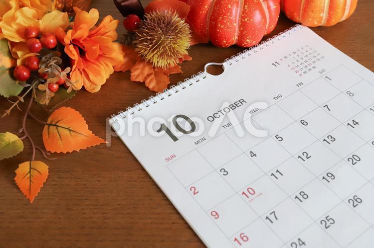 10月のカレンダー　ハロウィンイメージ 10月,カレンダー,ハロウィンの写真素材