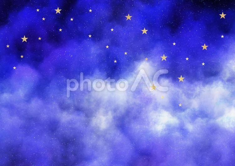 水彩風の夜空　金色のラメの星　背景イラスト素材（紫色） 水彩,夜空,金色の写真素材