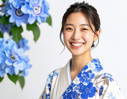 時計草(トケイソウ)と和装の彼女 時計草(トケイソウ)と和装の彼女の写真