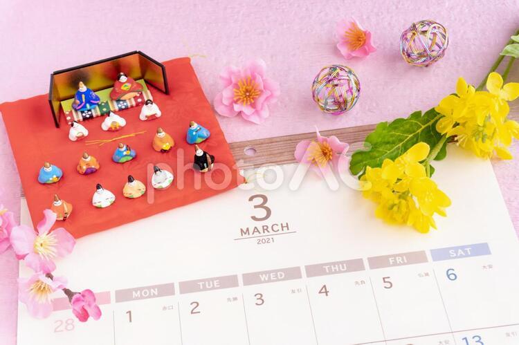 3月カレンダー　ひなまつり ひなまつり,3月,カレンダーの写真素材