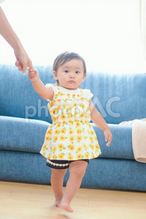 ママと手を繋いで歩く赤ちゃん 赤ちゃん,歩く,手を繋ぐの写真素材