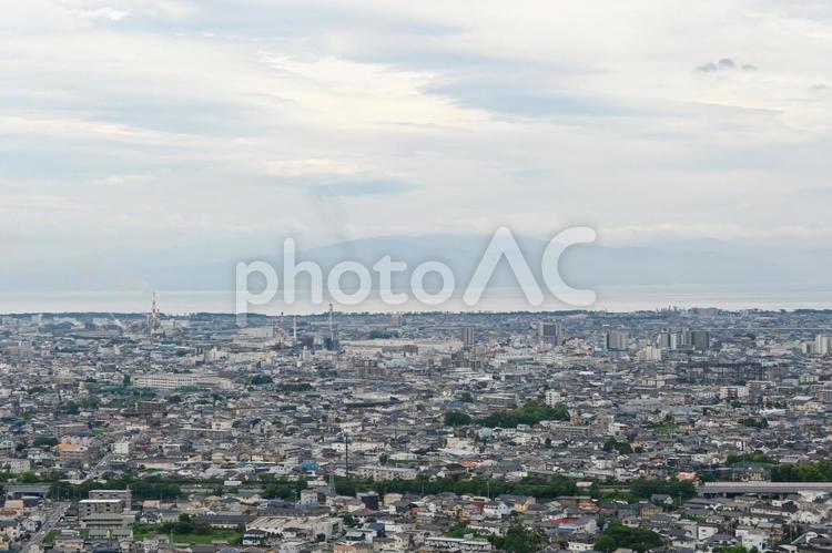 展望台から眺めた駿河湾と街並み 静岡,駿河湾,遠景の写真素材