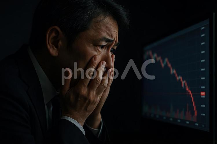 損失にショックを受ける投資家の横顔 投資家,損失,ショックの写真素材