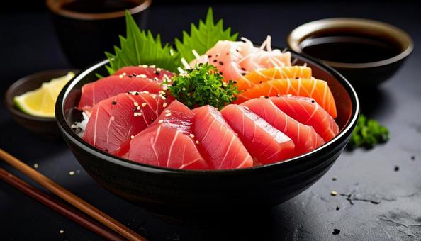マグロづくし丼 (醤油だれ付き) マグロづくし丼 (醤油だれ付き) の写真