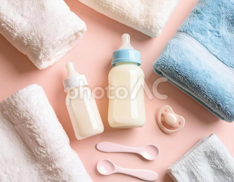  赤ちゃん用の柔らかい色合いの道具 赤ちゃん,ベビー,用品の写真素材