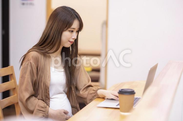 パソコンを使う妊婦のイメージ 妊婦,妊娠,産休の写真素材