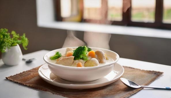 熱々のクリームシチュー クリームシチュー,シチュー,ホワイトシチューの写真素材