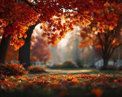 暖かな光に包まれた紅葉 暖かな光に包まれた紅葉の写真