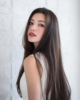 艶やかな黒髪ロングの女性・ヘアケア・美肌 艶やかな黒髪ロングの女性・ヘアケア・美肌の写真