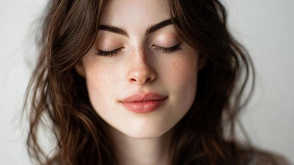 安らぎを感じる女性の表情の写真