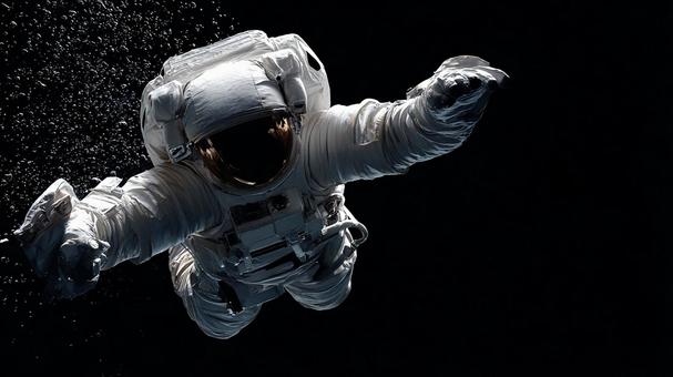 漆黒の宇宙に浮かぶ宇宙飛行士 漆黒の宇宙に浮かぶ宇宙飛行士の写真