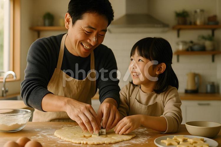 父娘のクッキー作り 親子,父娘,子供の写真素材