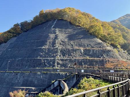 秋の福井県の九頭竜ダム　紅葉に色づく湖 秋,晩秋,九頭竜ダムの写真素材