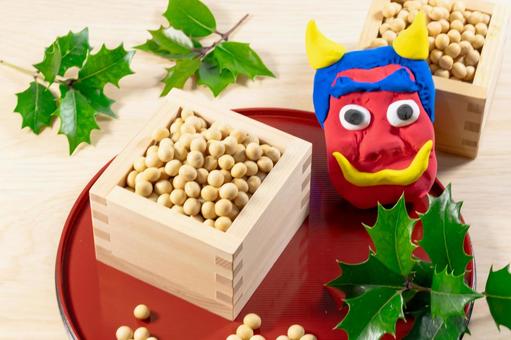 節分の豆まきイメージ画像　 節分,鬼,豆まきの写真素材