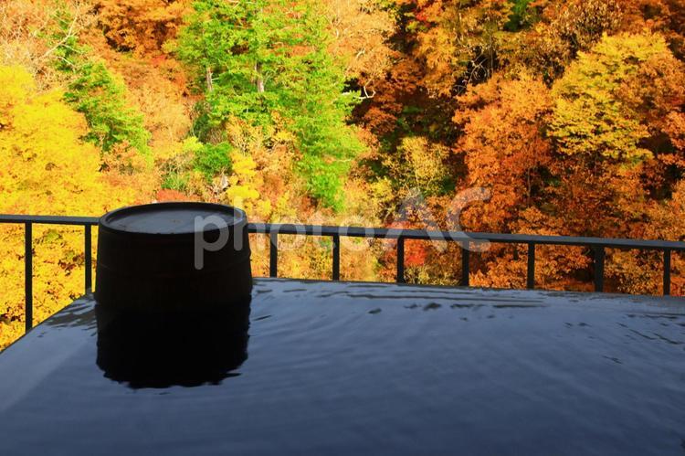 紅葉と温泉のイメージ 温泉,露天風呂,旅の写真素材