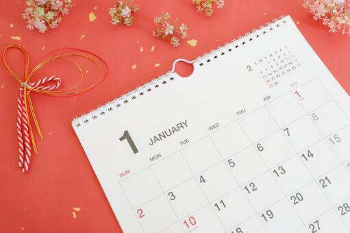 1月のカレンダー 1月,カレンダー,お正月の写真素材
