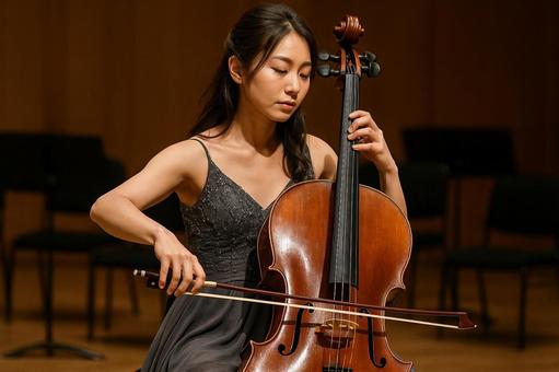 ドレスでチェロを奏でる女性演奏家 ドレスでチェロを奏でる女性演奏家の写真