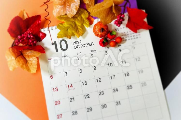 2024年10月カレンダー、秋イメージ４ 10月,カレンダー,2024年の写真素材