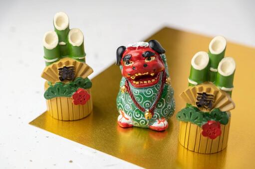 獅子舞と門松の正月飾り 獅子舞,門松,正月の写真素材