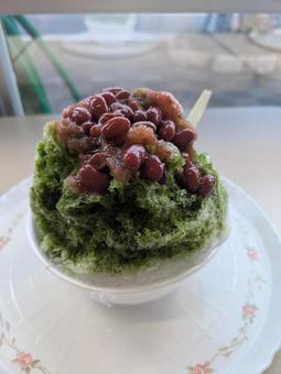 抹茶ミルクぜんざい かき氷,ぜんざい,抹茶の写真素材