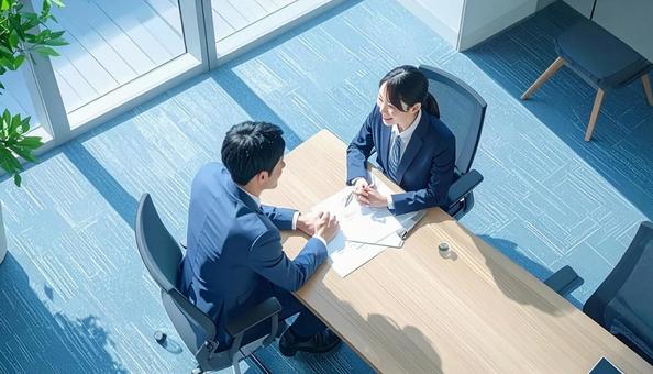 テーブルを囲んで会議するビジネスパーソン テーブルを囲んで会議するビジネスパーソンの写真