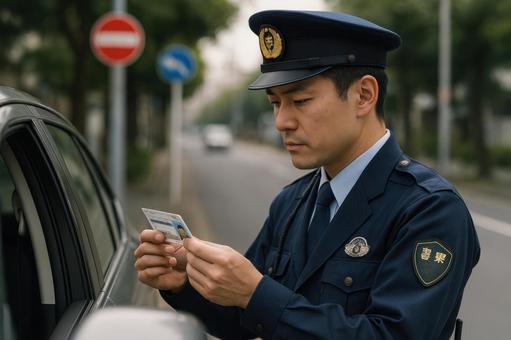 運転免許証を確認する警察官の写真