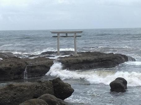 神磯の鳥居 神磯の鳥居,鳥居,海の写真素材