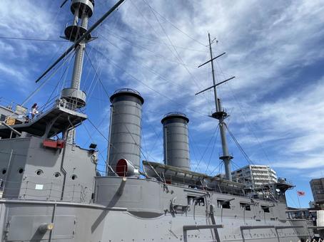 青空と戦艦三笠 青空と戦艦三笠 空,船,青空の写真素材