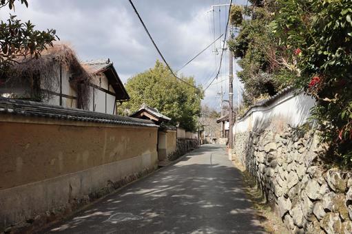 Photo, clay wall, ishigaki, alley, 
