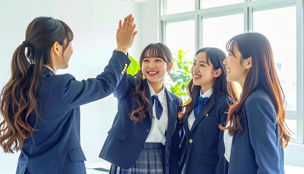 喜びを分かち合う学生 喜びを分かち合う学生の写真