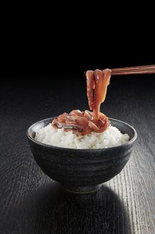 イカの塩辛と白ごはん イカの塩辛と白ごはんの写真