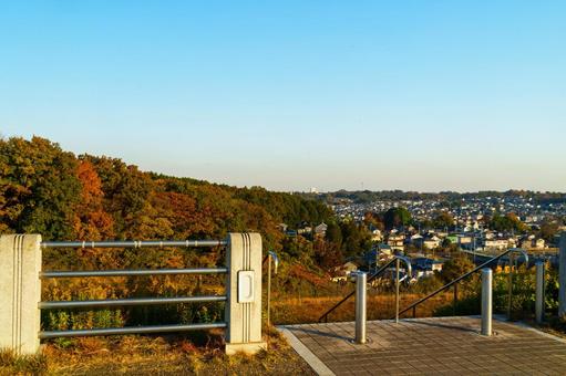狭山湖の堤防から望む街並み 狭山湖,堤防,街並みの写真素材