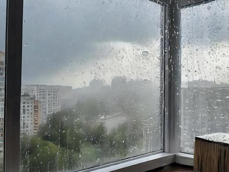 雨に濡れた窓ガラス・景色 雨に濡れた窓ガラス・景色の写真